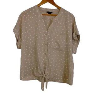 Tahari cream short sleeves button down  blouse size L